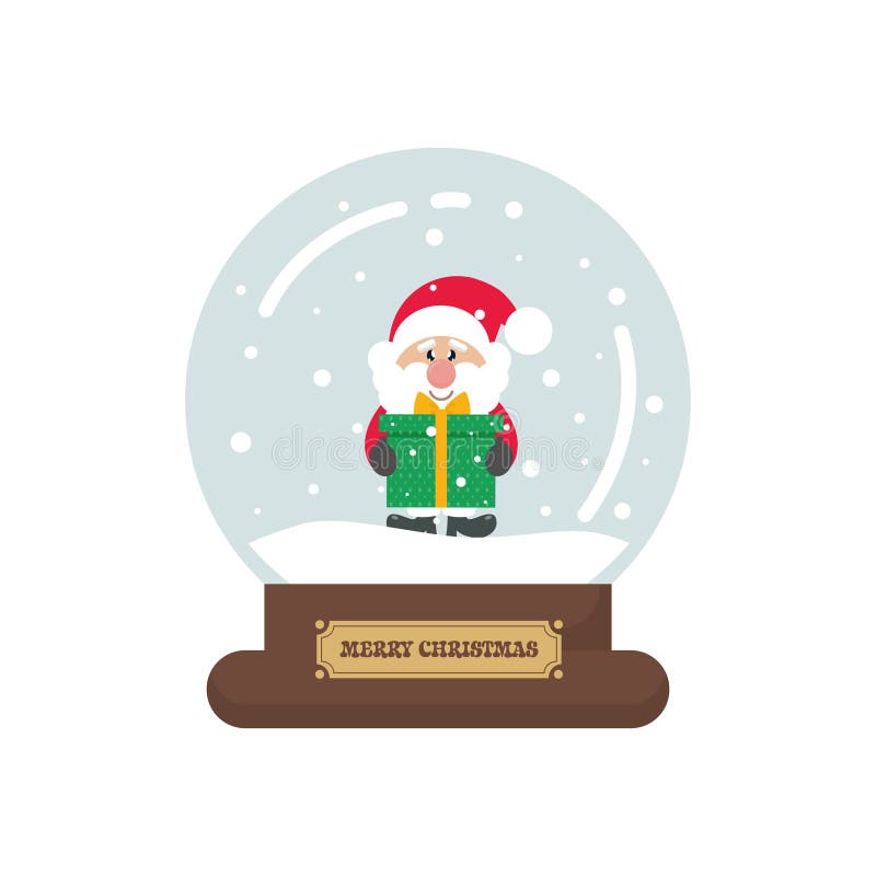 Snowglobe рождества шаржа милое с Санта Клаусом с подарком иллюстрация вектора