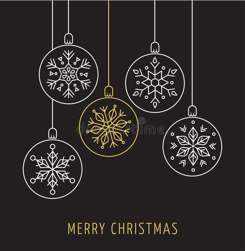 Snowlakes, geometric line art Christmas ornaments, background