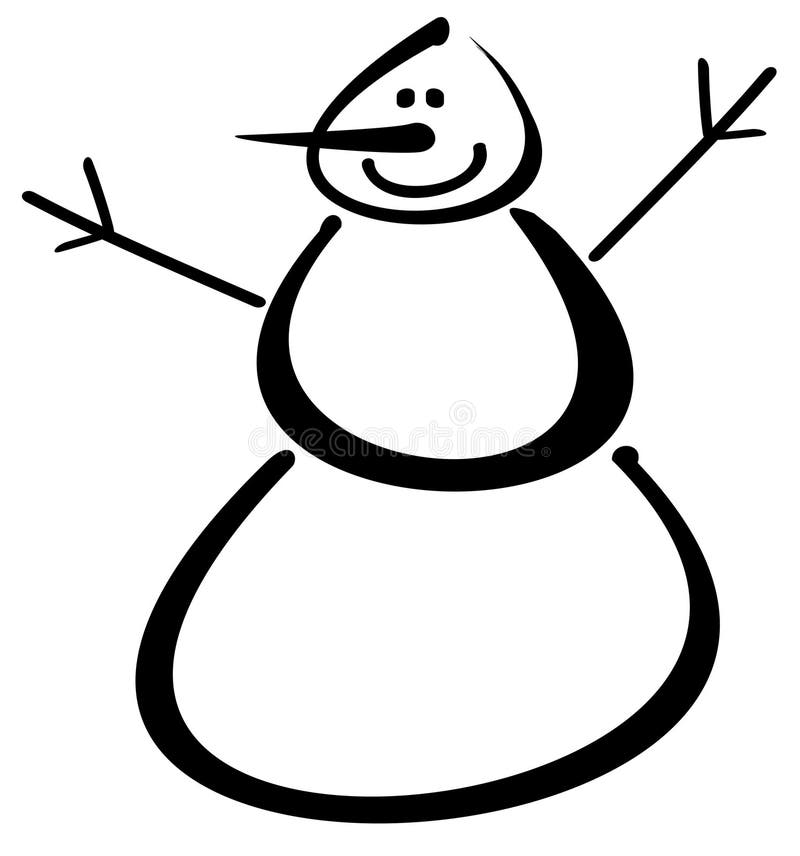 A simple snowman clip art. black and white.