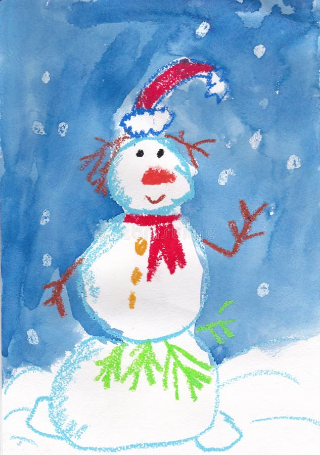 Snowman Hand Painted Christmas Art Stock Illustration - Illustration of ...
