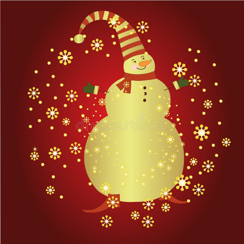 Snowman with Christmas background and greeting card vector. Color, graphic.