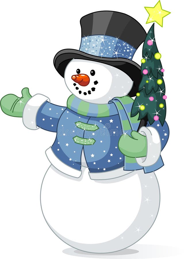 Snowman with Christmas Tree Place Card Stock Vector Illustration of