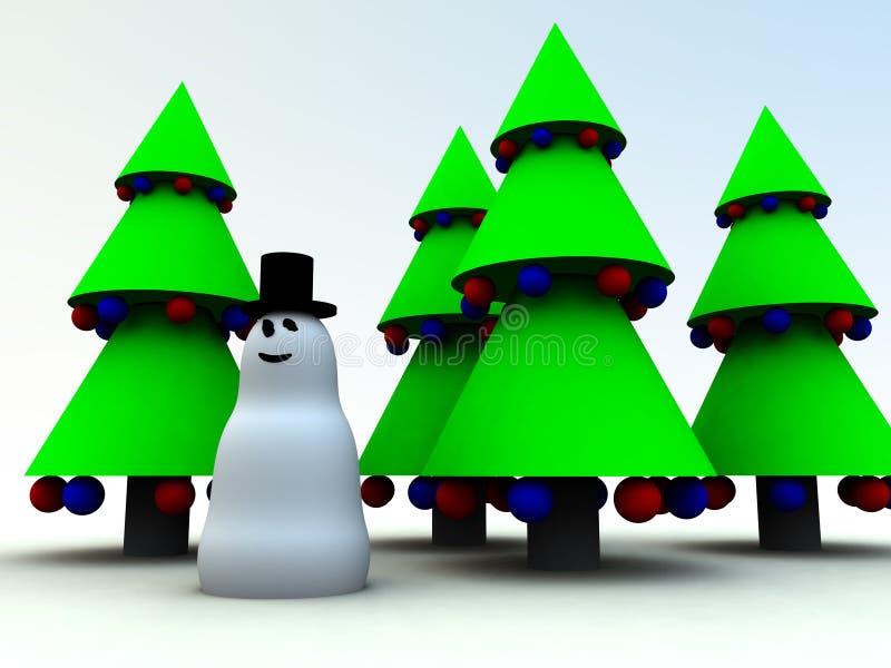 Snowman and Christmas Trees 0