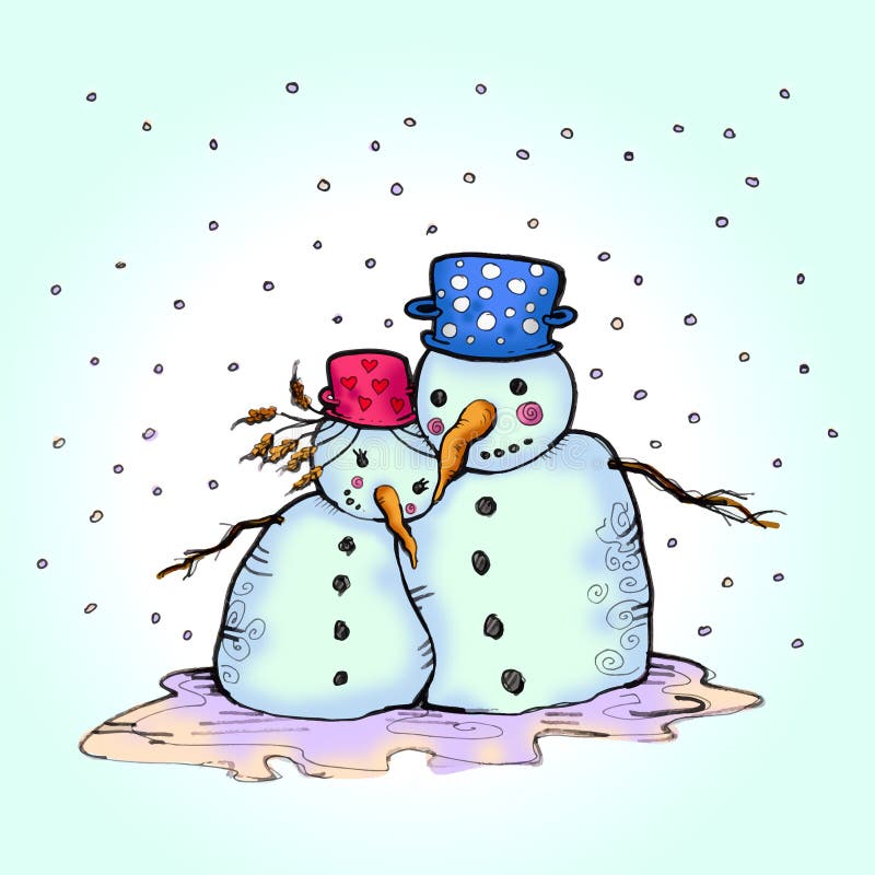 Hugging Snowman Couple stock illustration. Illustration of graphics
