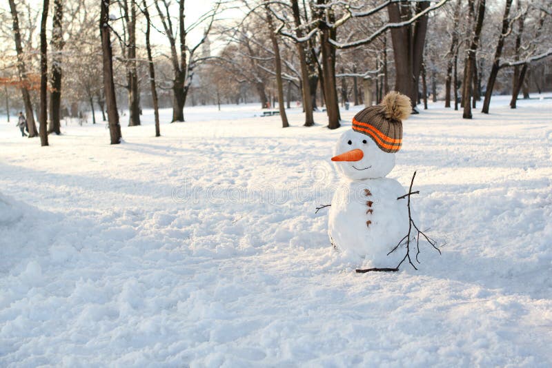 Winterlandschaft Mit Schneemann Im Park Stockfoto - Bild von park 