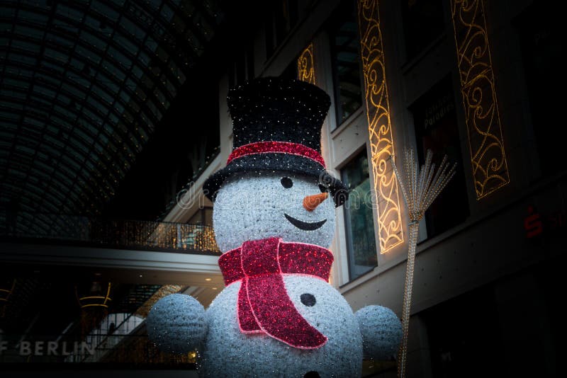 Snowman With Shopping Bag And Gift On The White Snow Background. Funny ...