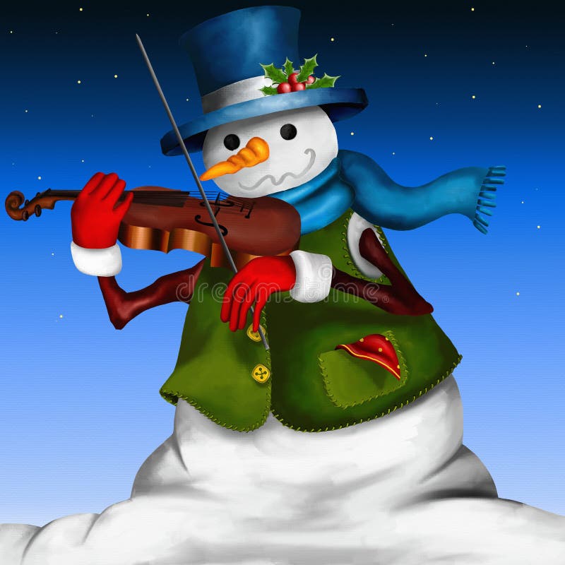 Snowman with violin stock illustration. Illustration of carrot - 44099484