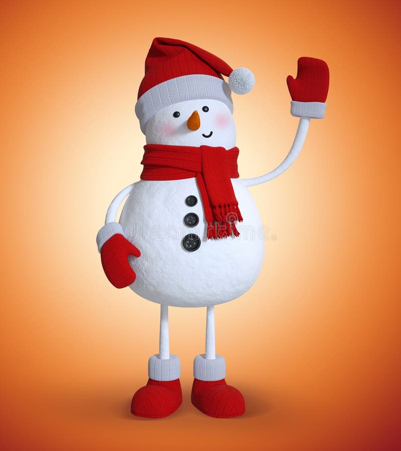 Snowman waving hand, 3d character illustration, Christmas holiday clip art, funny toy. Snowman waving hand, 3d character illustration, Christmas holiday clip art, funny toy.