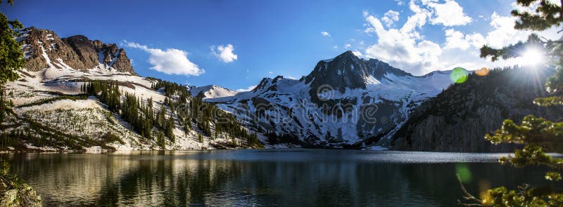 Snowmass Panorama Lake Side Sun Rays of Spring Warmth Stock Image ...