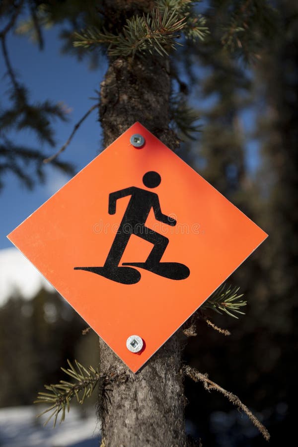 Snowshoe trail sign stock photo. Image of tree, activity 29013874