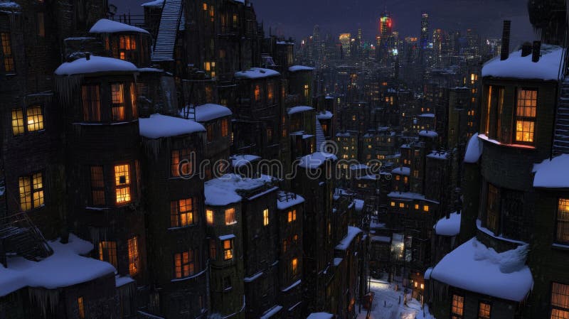Snowy Cityscape la noapte stock illustration