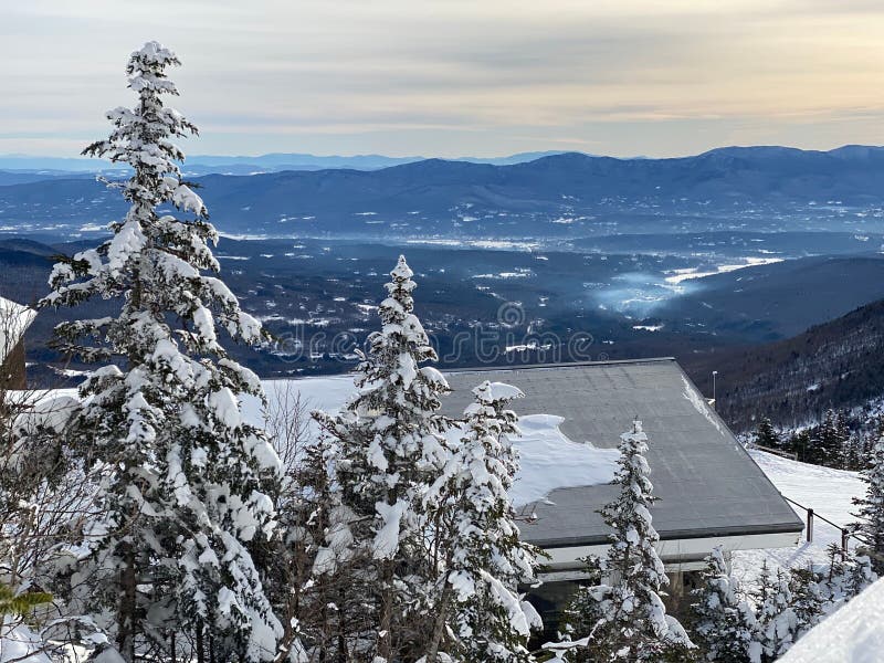 Snowy Landscape with the Resort House in the Mountains Stock Image