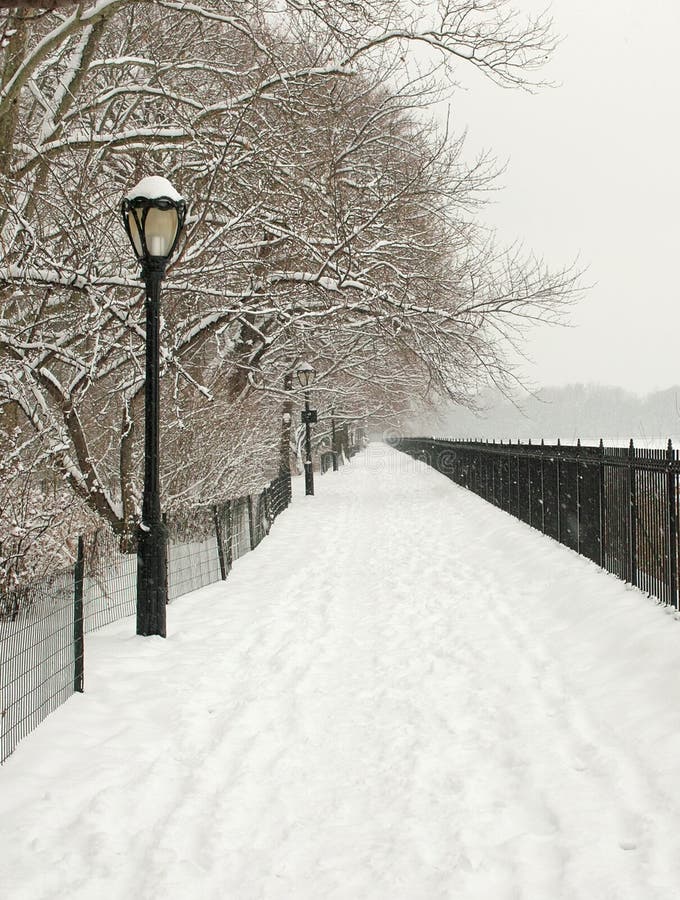 Snowy Lane, Central Park, New York USA. Snow Storm, Central Park, New York City, Jackie Kennedy Onasis resevoir, Jan 2011 royalty free stock image Snowy Lane, Central Park, New York USA. Snow Storm, Central Park, New York City, Jackie Kennedy Onasis resevoir, Jan 2011 royalty free stock image