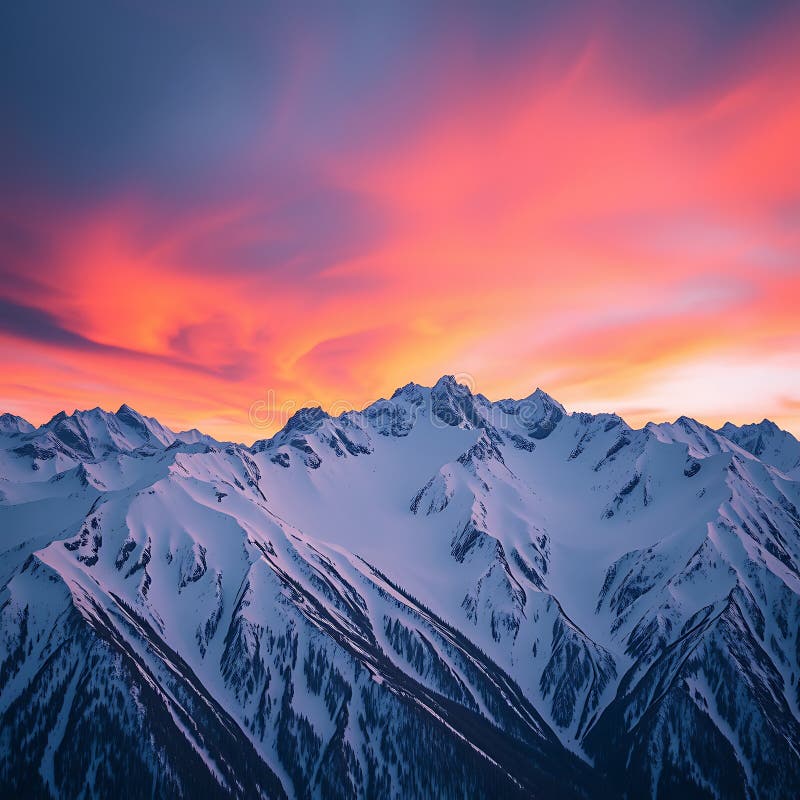 Snowy Mountains with Pink Sky Stock Illustration Illustration of