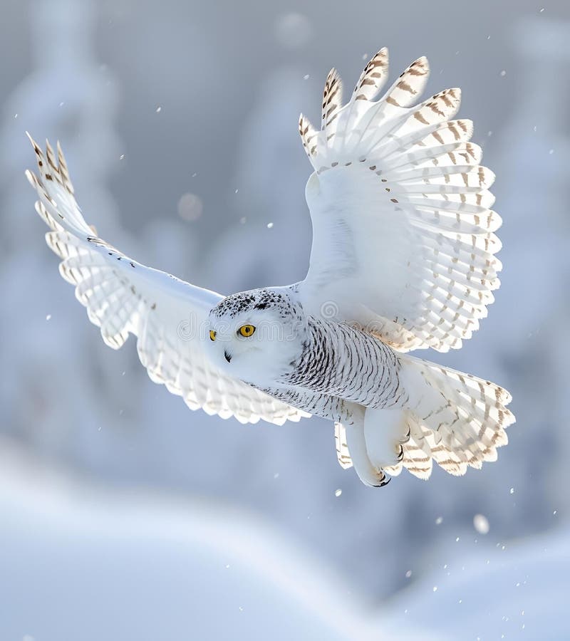 Snowy Owl with Outstretched Wings in a Wintry Landscape, AI-generated ...