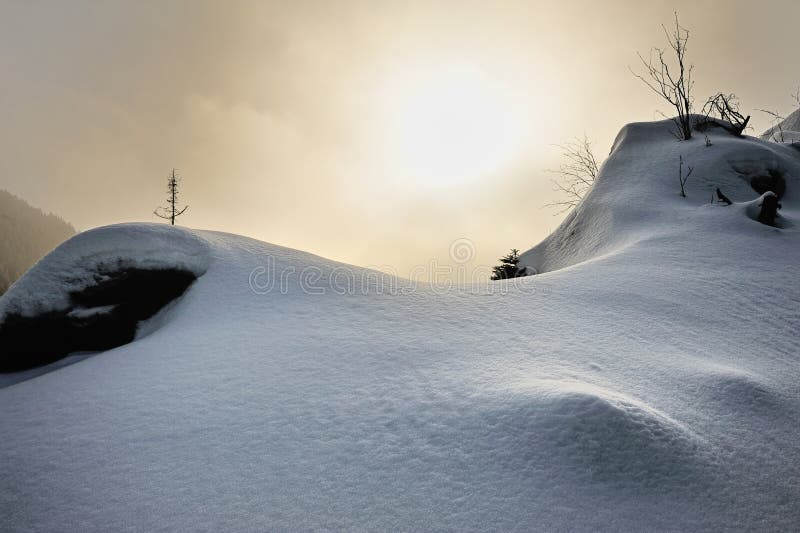 Snowy sunset in Harz mountains