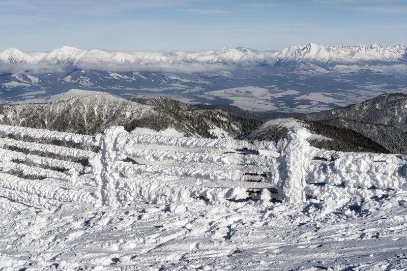 Snowy winter hills in High Tatras from Low Tatras mountains, Slovakia