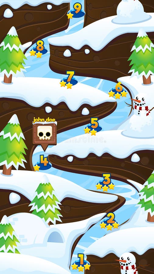 Snowy Winter Vertical Game Level Map stock illustration
