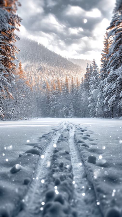 Snowy woodland A serene scene with a forest blanketed in snow stock illustration