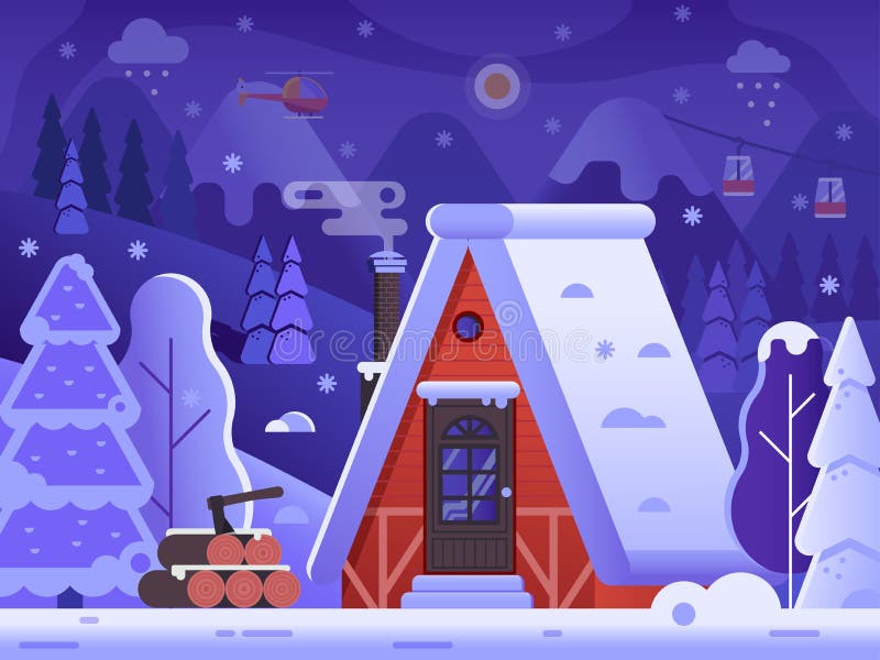 Snowy Zimowy Dom w Krajobrazie Lasu royalty ilustracja Snowy Zimowy Dom w Krajobrazie Lasu royalty ilustracja