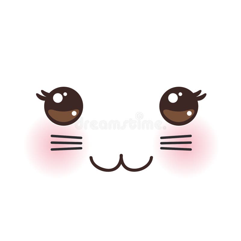 Snuit van de Kawaii de grappige kat met roze wangen en grote zwarte ogen op witte achtergrond Vector vector illustratie Snuit van de Kawaii de grappige kat met roze wangen en grote zwarte ogen op witte achtergrond Vector vector illustratie