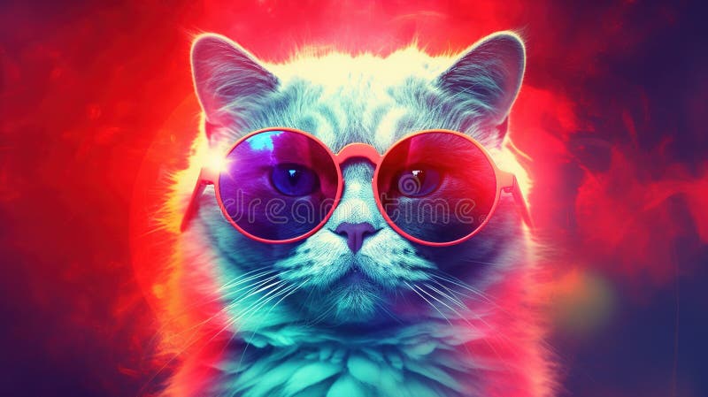 Snygg katt i solglasögon. nära porträtter av furry kitty i modestil. generativ illustration. utskrivbar design för royaltyfri illustrationer