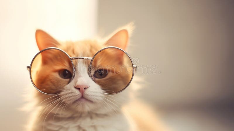 Snygg katt i solglasögon. nära porträtter av furry kitty i modestil. generativ illustration. utskrivbar design för vektor illustrationer