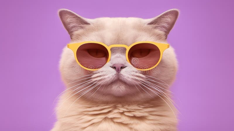 Snygg katt i solglasögon. nära porträtter av furry kitty i modestil. illustration för insida av skyddskort stock illustrationer