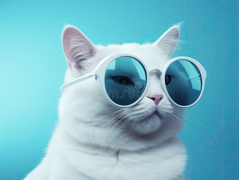 Snygg katt i solglasögon. nära porträtter av furry kitty i modestil. illustration för insida av skyddskort vektor illustrationer