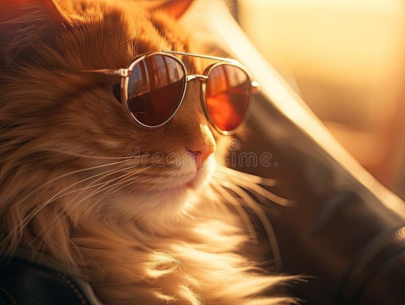 Snygg katt i solglasögon. nära porträtter av furry kitty i modestil. illustration för insida av skyddskort royaltyfri illustrationer