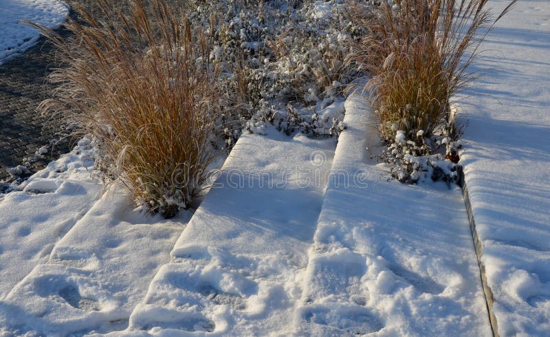 Snöfall med ett litet snöskikt. ett rutnät med runt hål royaltyfri fotografi