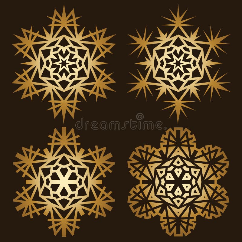 Snöflingasamling som isoleras på mörk bakgrund Den plana linjen snösymboler, snö flagar konturn stock illustrationer