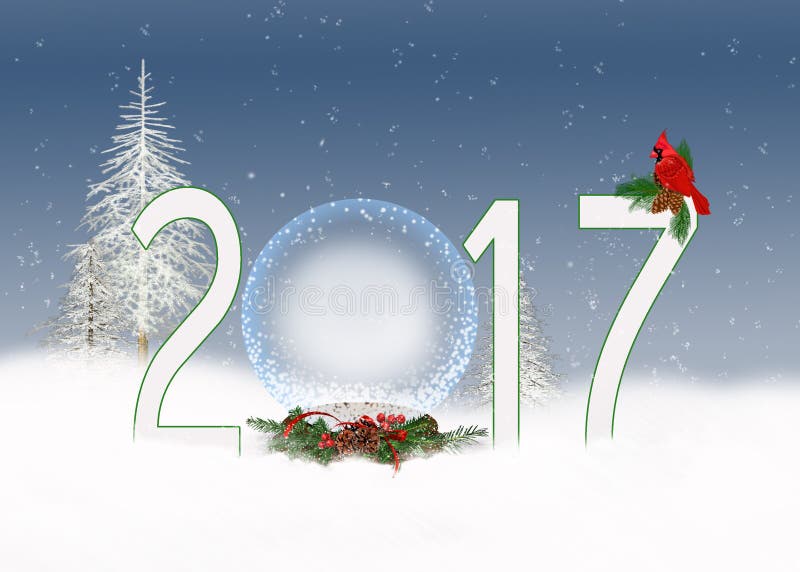 Snöjordklot för jul 2017 med kardinalen royaltyfri illustrationer Snöjordklot för jul 2017 med kardinalen royaltyfri illustrationer