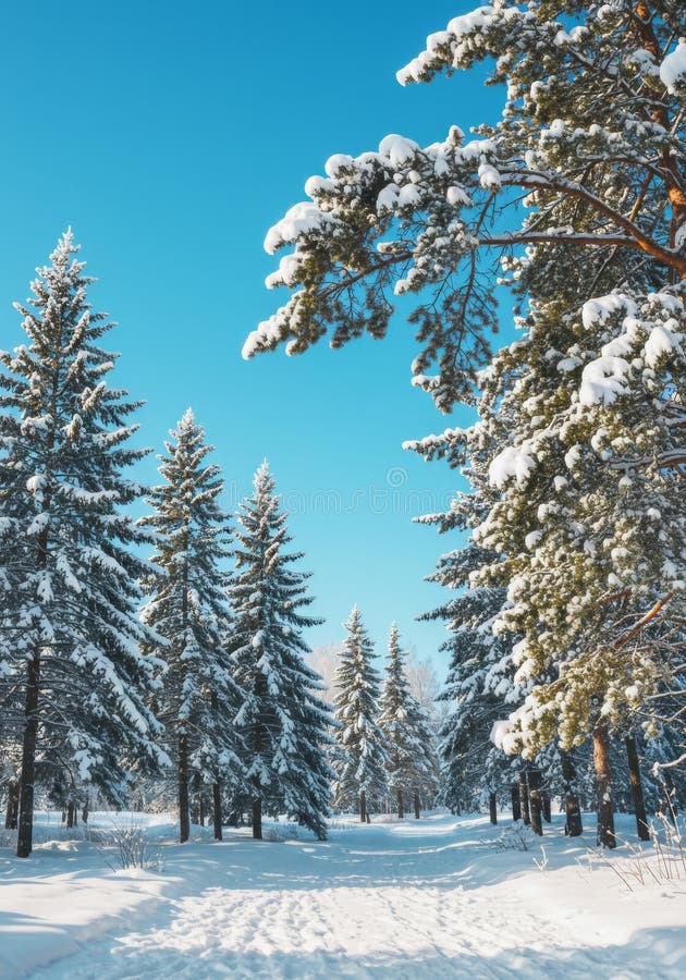 Snötäckt stift på en ljusvinterdag vektor illustrationer