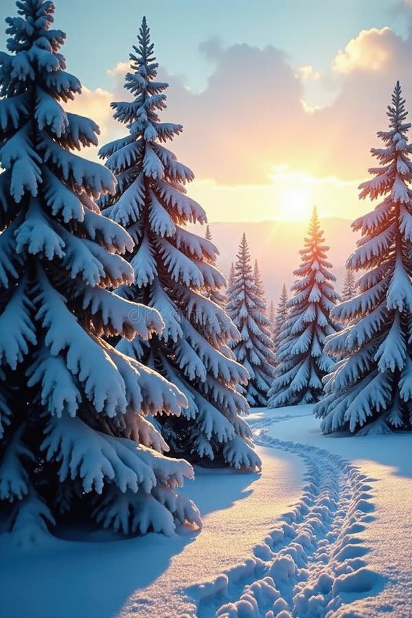 Snötäckta fibröd gnistor under ljust vinterlandskap - glädje vektor illustrationer