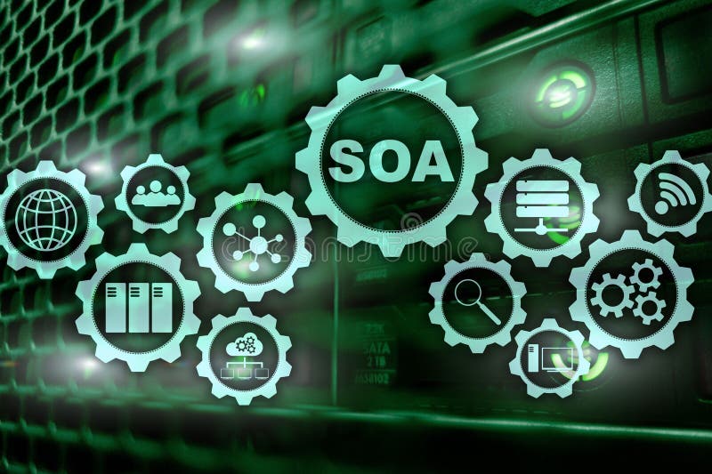 SOA. Business model and Information technology concept for Service Oriented Architecture under principle of service stock illustration