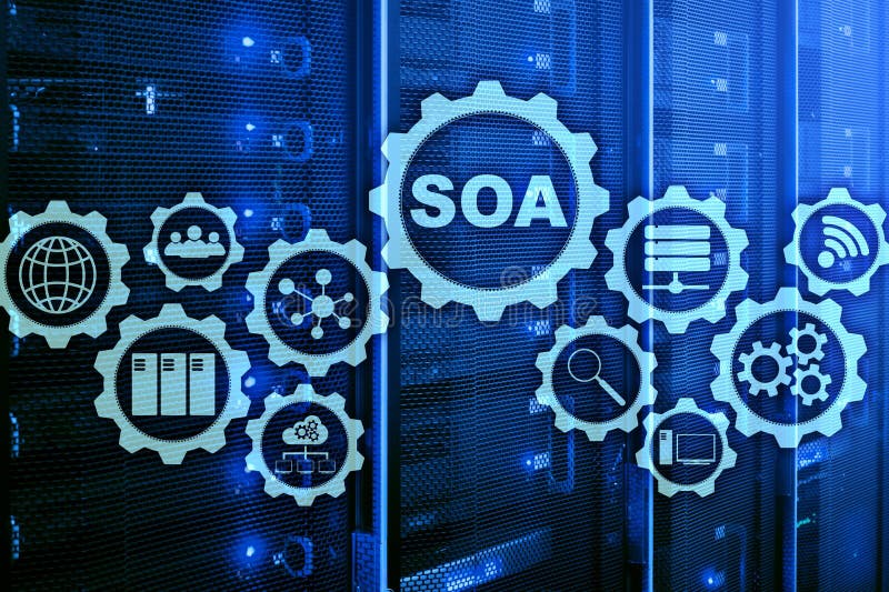 SOA. Business model and Information technology concept for Service Oriented Architecture under principle of service stock illustration
