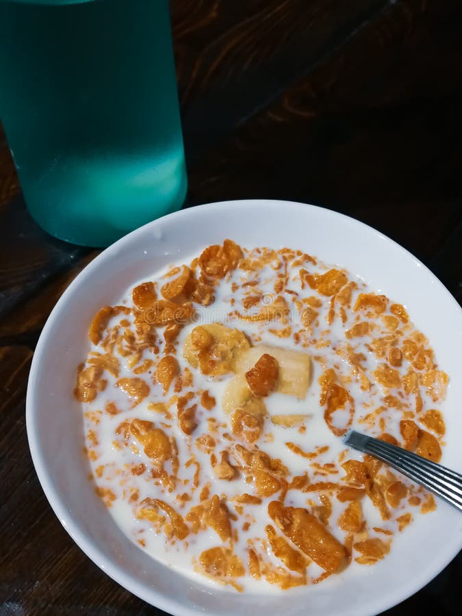Soaked Cereals with Fresh Bananas in a Bowl Stock Photo Image of blue, kitchen 204361164