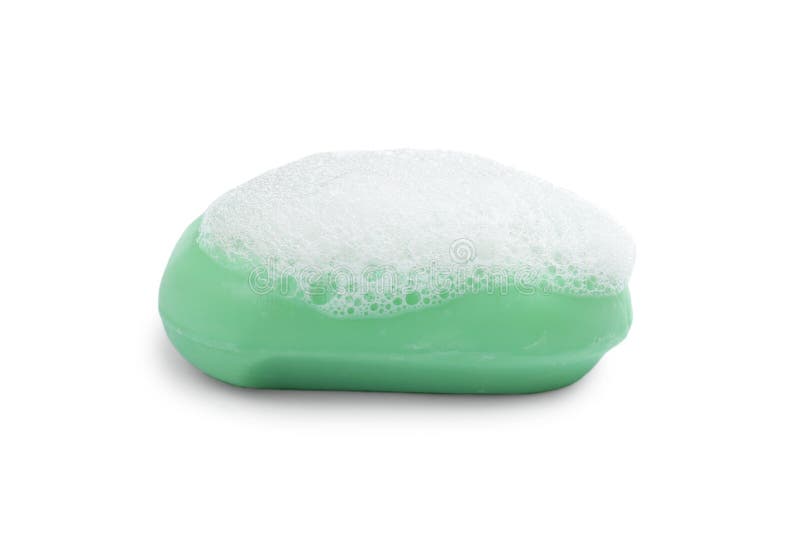 Soap Bar with Fluffy Foam on White Background Stock Image Image of
