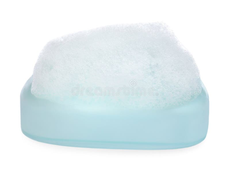 Soap Bar with Fluffy Foam on White Background Stock Photo Image of