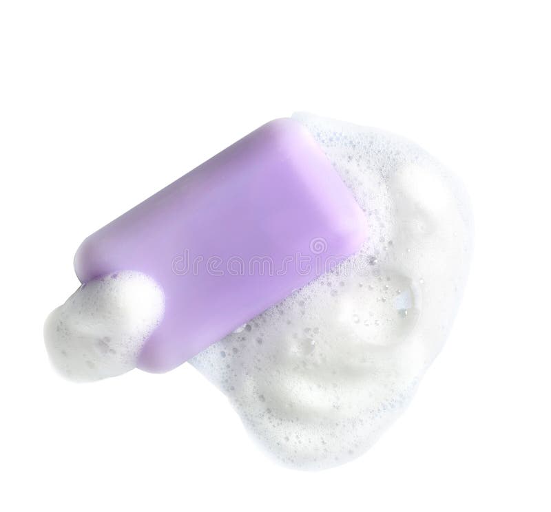 Soap bar and foam on white stock image. Image of foam 150271819