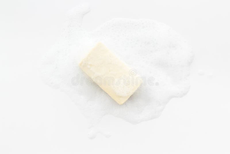 Soap Bar Hygiene Concept on Blue Background Topdown Copy Space
