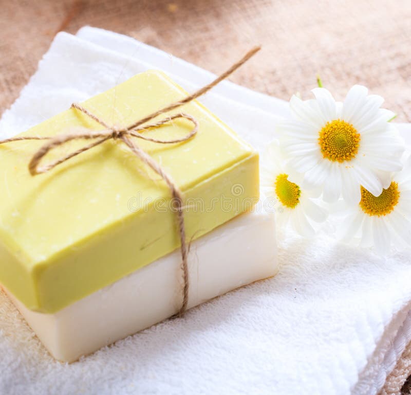 Homemade Chamomile Soaps. White And Yellow Color Handmade Soap