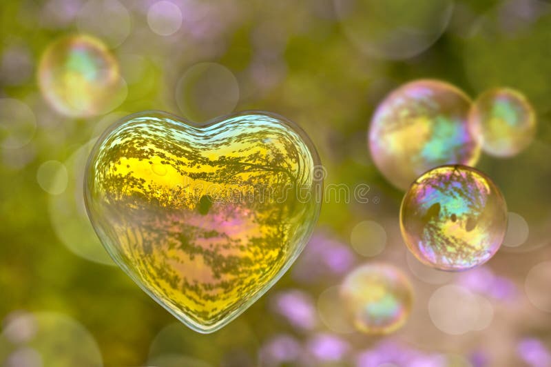 Soap bubble in the shape of heart