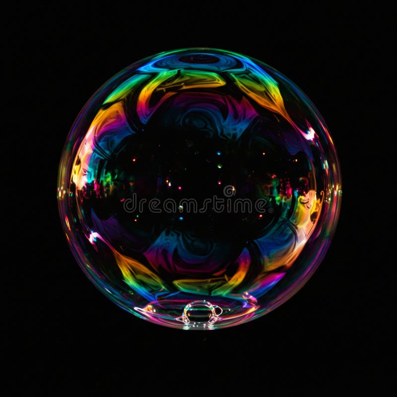 A soap bubble with vibrant, swirling colors on its surface. The iridescent hues of stock illustration