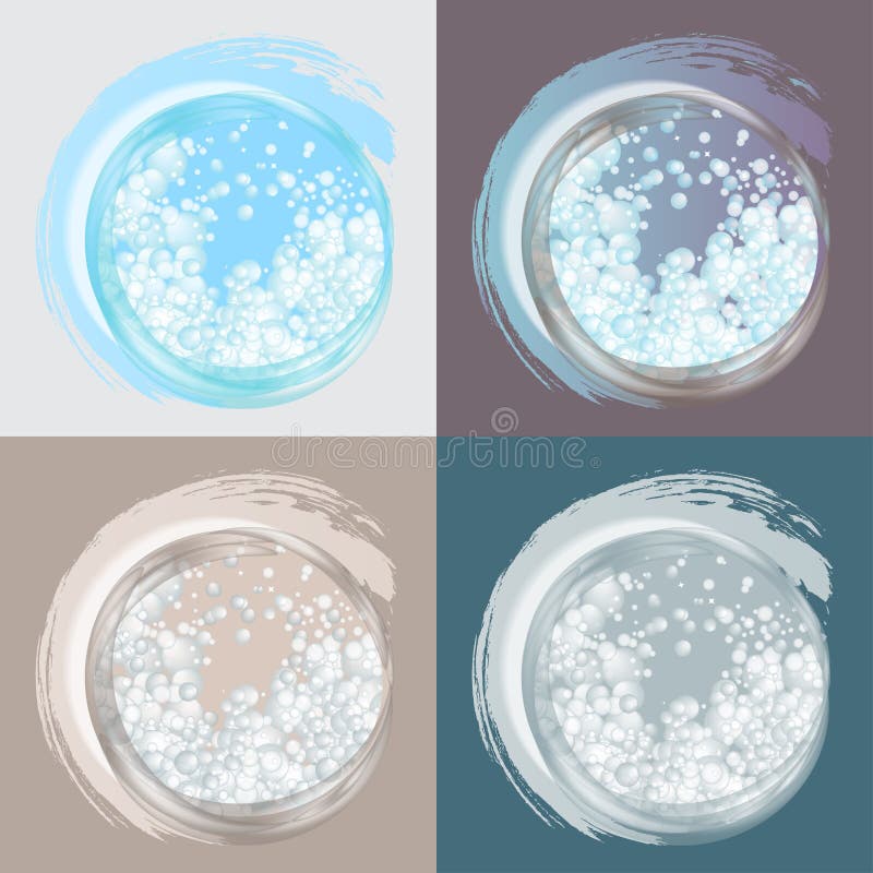 Soap bubbles in a circle. Logo for Laundry service, dry cleaning. Set. Vector illustration.