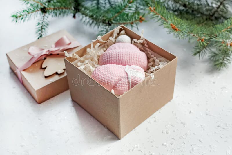 Soap gift box in the form of hats and mittens for the New year. Soap snowflake stock images, royalty-free photos and pictures