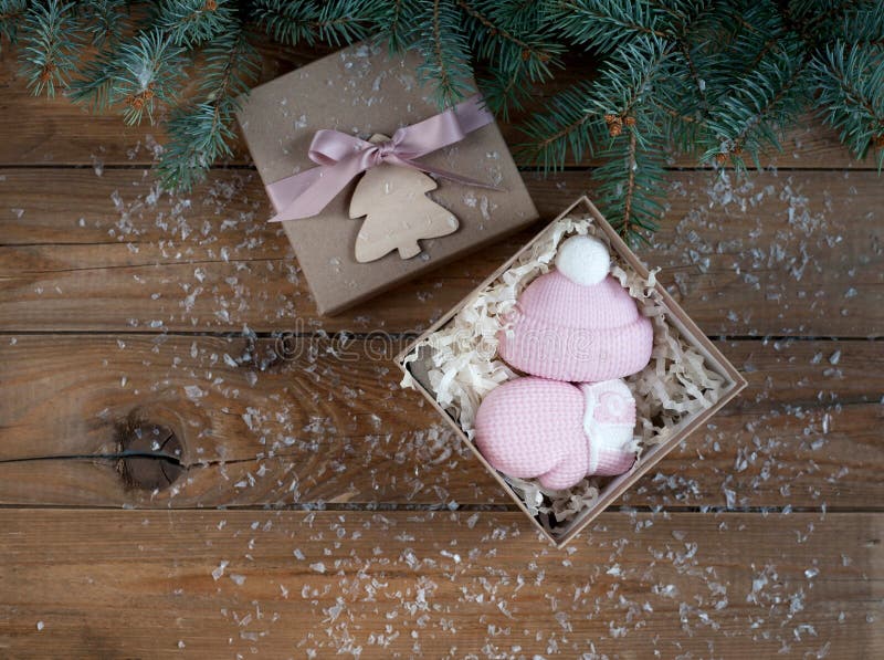 Soap gift box in the form of hats and mittens for the New year. Soap snowflake stock images, royalty-free photos and pictures