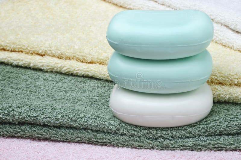Soap and towels. stock image. Image of hygiene, isolated 12512067