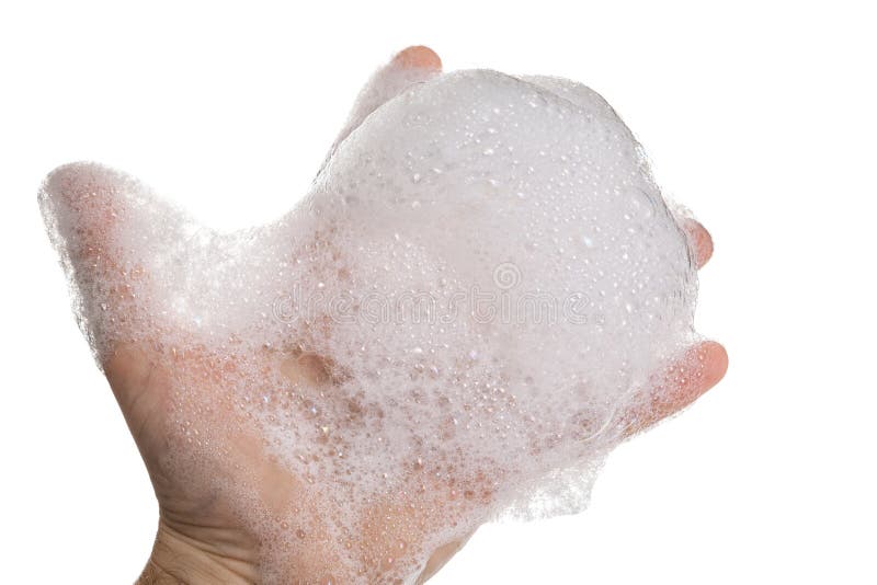 Soapy foam on man's hand stock photo. Image of lotion 34812038
